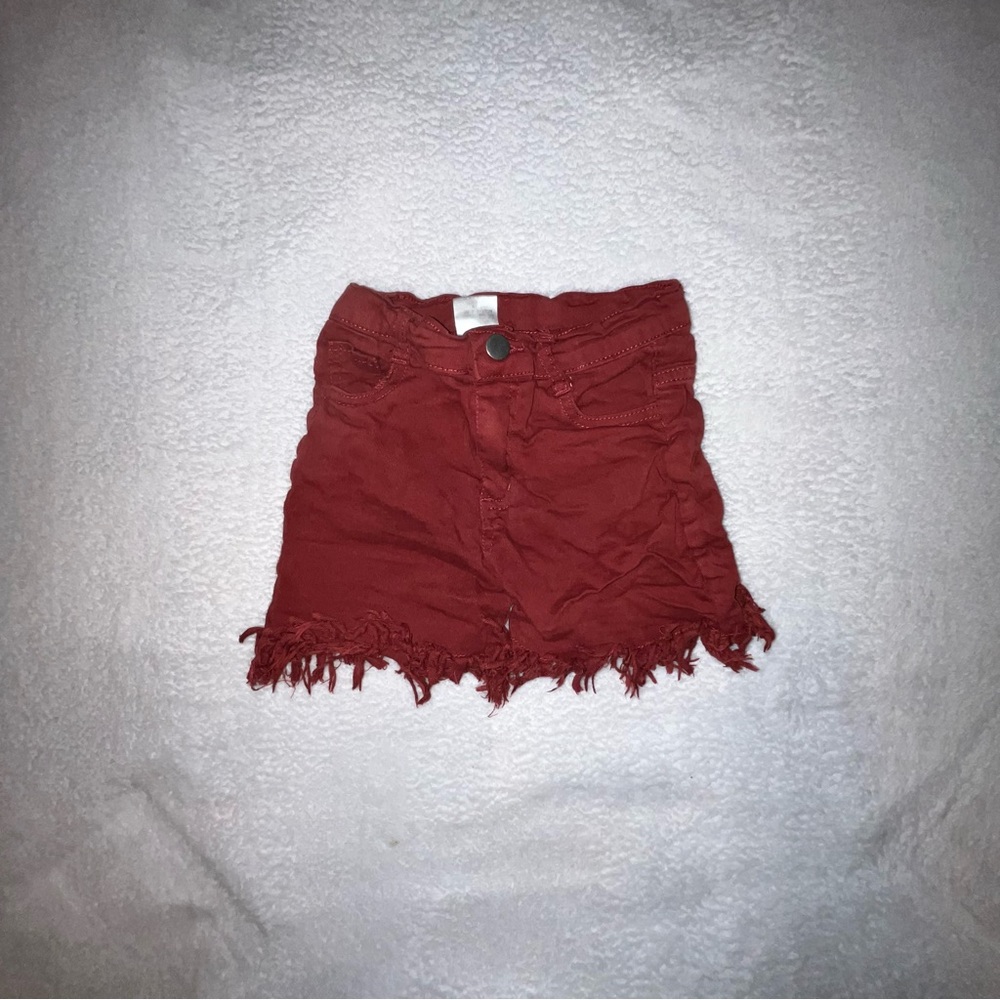 Burgundy Stylish kids girls childrens Frayed Hem Shorts
